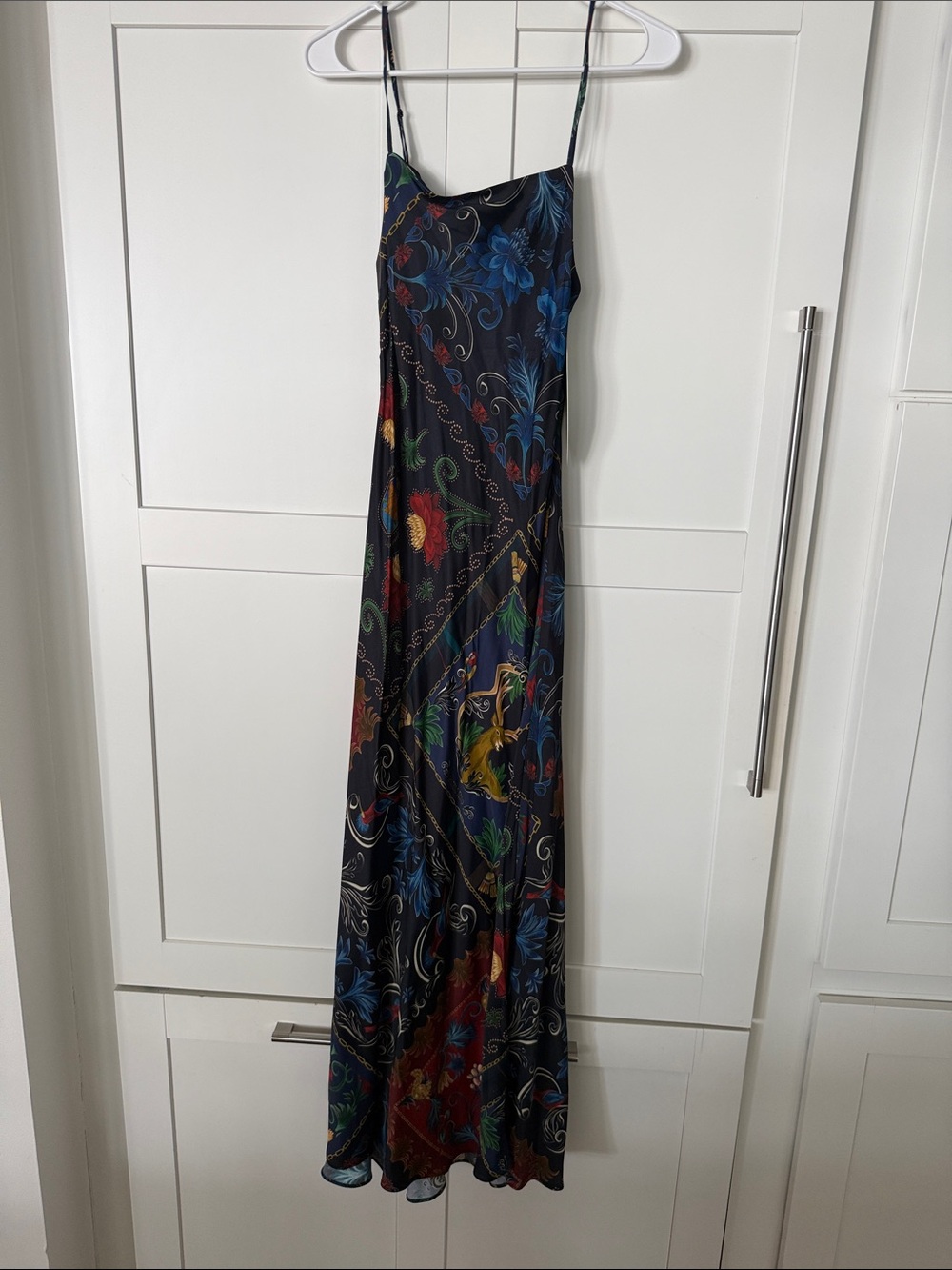 FARM Rio Black Maxi Slip Dress with Multicolor Floral Print